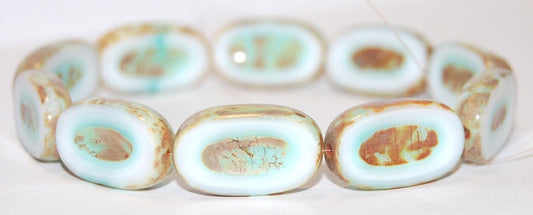 Table Cut Rounded Rectangle Oval Beads With Oval, Light Green 43400 (7524 43400), Glass, Czech Republic