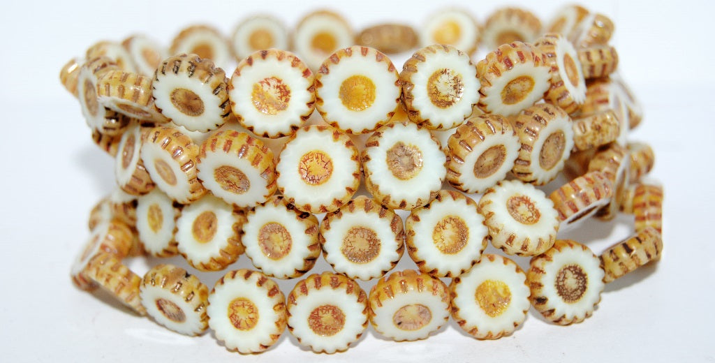 Table Cut Round Flower Beads Daisy, Beige 43400 (84000 43400), Glass, Czech Republic