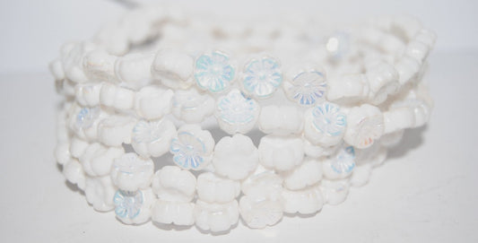 Hawaii Flower Pressed Glass Beads, Chalk White Ab (3000 Ab), Glass, Czech Republic