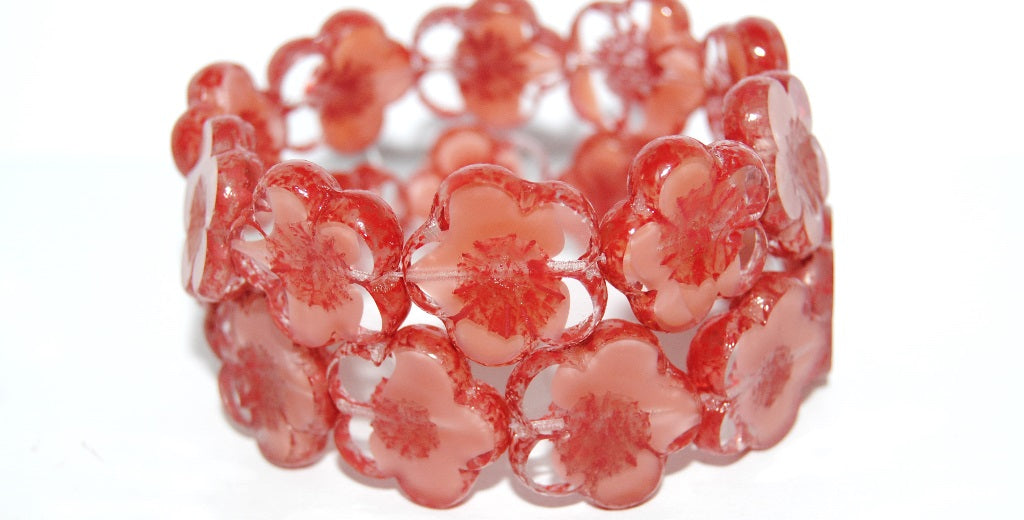 Table Cut Flower Beads Hibiscus, 21 Opaque Pink 43607 Lava Glass (21 76028 43607 Lava Glass), Glass, Czech Republic