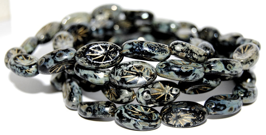 Oval With Rays Pressed Glass Beads, Black 4354202 (23980 4354202), Glass, Czech Republic