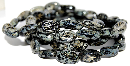 Oval With Rays Pressed Glass Beads, Black 4354202 (23980 4354202), Glass, Czech Republic