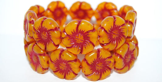 6-Petal Flower Pressed Glass Beads, Opal Yellow 46490 (81210 46490), Glass, Czech Republic