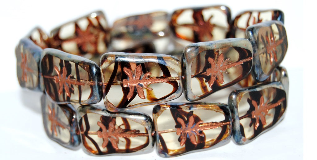 Table Cut Rectangle Beads With Dragonfly, (18016 43500), Glass, Czech Republic