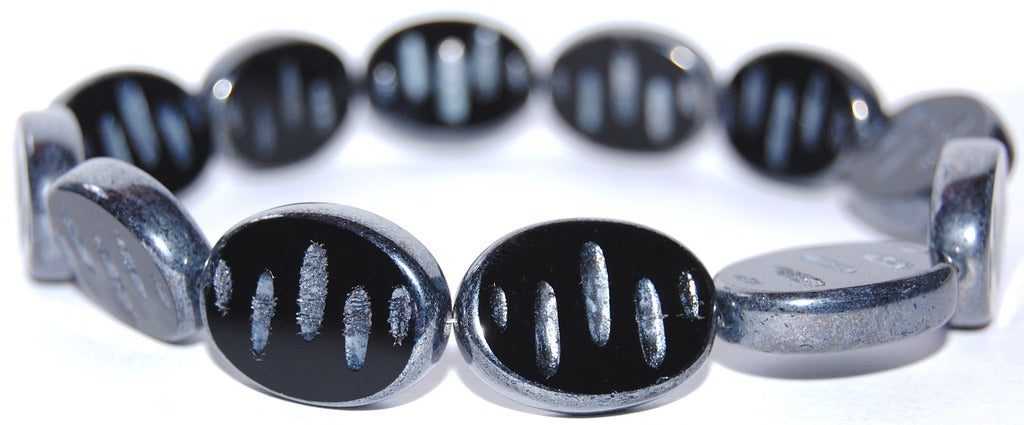 Table Cut Oval Beads, Black Hematite (23980 14400), Glass, Czech Republic