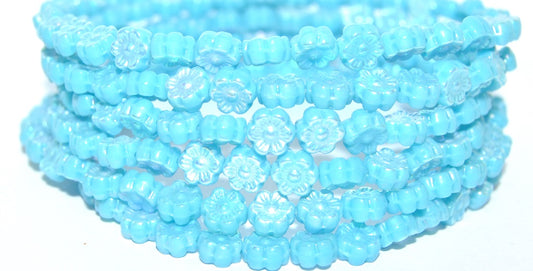 Hawaii Flower Pressed Glass Beads, Turquoise Blue Ab 2Xside (63030 Ab 2Xside), Glass, Czech Republic