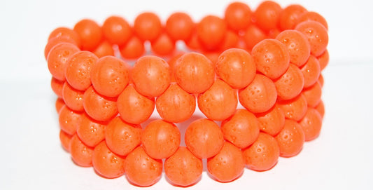Round Orange Friut Pressed Glass Beads, Opaque Orange Matte (93130 M), Glass, Czech Republic