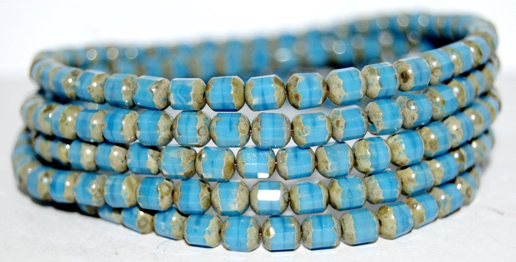 6-Cut Fire Polished Faceted Glass Beads, Turquise 43400 (64020 43400), Glass, Czech Republic