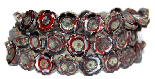 Table Cut Round Beads Hawaii Flowers, 26907 Travertin (26907 86800), Glass, Czech Republic