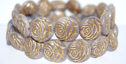 Round Flat Rose Flower Pressed Glass Beads, (7224 54202), Glass, Czech Republic