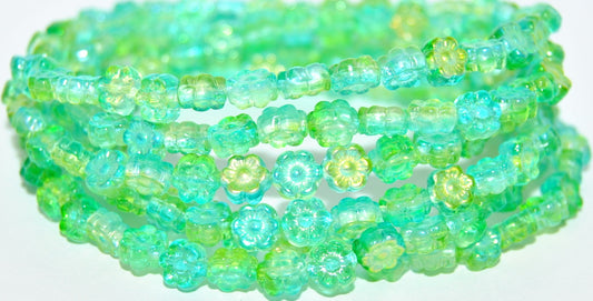 Hawaii Flower Pressed Glass Beads, Crystal 48110 (30 48110), Glass, Czech Republic
