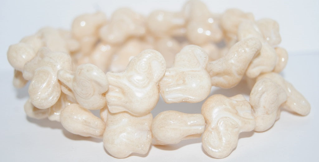 Elephant Animal Pressed Glass Beads, White Luster Brown Full Coated (2010 14413), Glass, Czech Republic