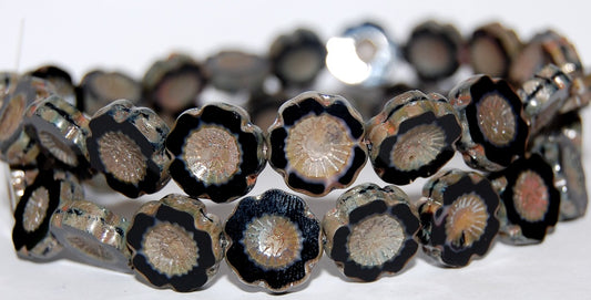 Table Cut Round Beads Hawaii Flowers, (77029 43400), Glass, Czech Republic