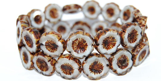 Table Cut Round Beads Hawaii Flowers, 46016B Travertin (46016B 86800), Glass, Czech Republic
