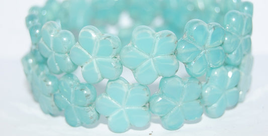 Table Cut Flower Beads, Opal Aqua Hematite (61000 14400), Glass, Czech Republic