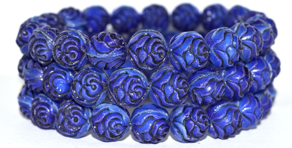 Round Rose Pressed Glass Beads, (37005 23202), Glass, Czech Republic