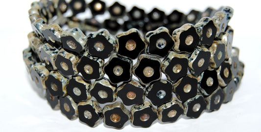Table Cut Flower Beads With Dot, Black 43400 (23980 43400), Glass, Czech Republic