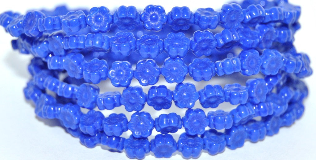 Hawaii Flower Pressed Glass Beads, Rich Blue (33060), Glass, Czech Republic