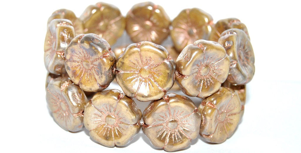 Hawaii Flower Pressed Glass Beads, White 43 54200 (2010 43 54200), Glass, Czech Republic
