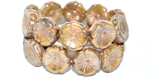 Hawaii Flower Pressed Glass Beads, White 43 54200 (2010 43 54200), Glass, Czech Republic