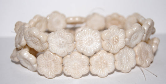 Flower Pressed Glass Beads, White Luster Brown Full Coated (2010 14413), Glass, Czech Republic