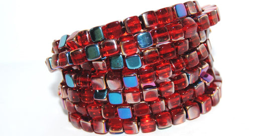 Cube Pressed Glass Beads, Ruby Red 29500 (90080 29500), Glass, Czech Republic
