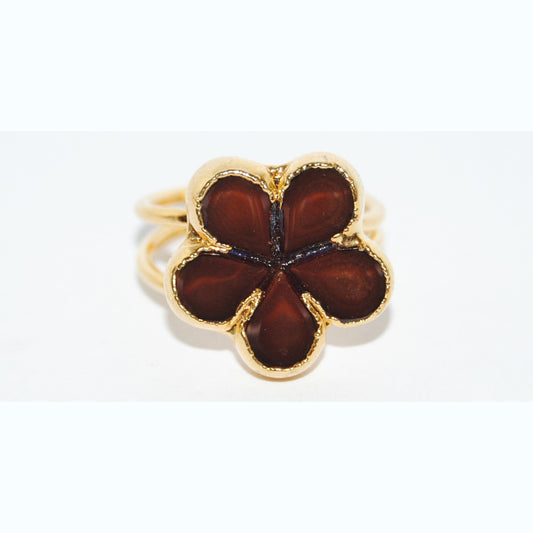 Adjustable Ring with Polished Czech Glass Bead, Flower 17 mm (G-3-B)