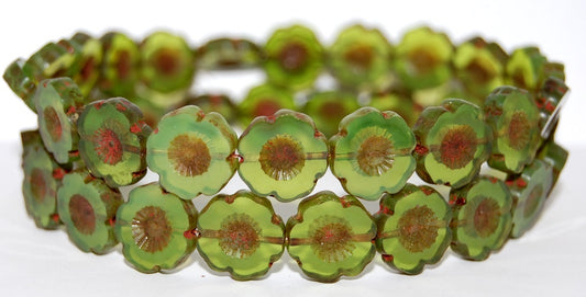 Table Cut Round Beads Hawaii Flowers, 52010 Travertin (52010 86800), Glass, Czech Republic