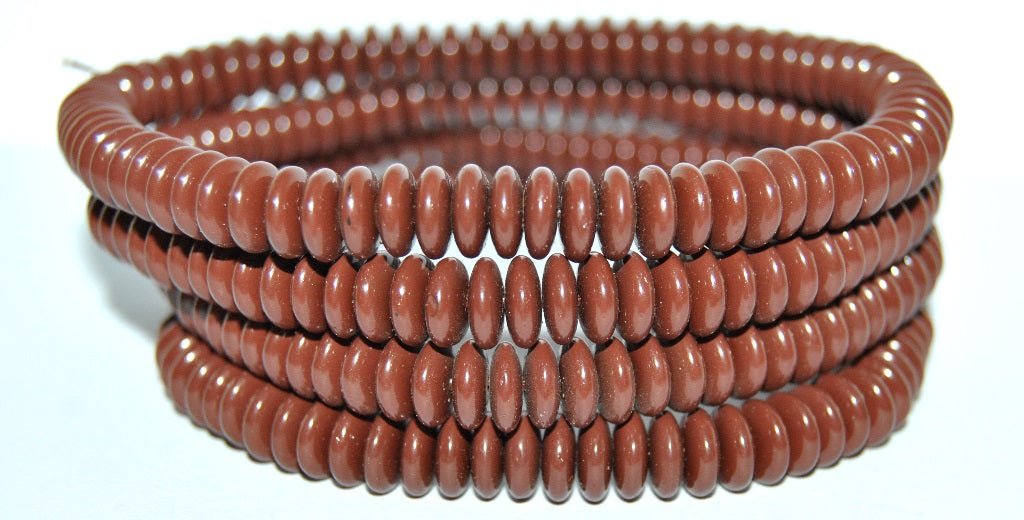 Czech Glass Pressed Beads Flat Round Wheel, Opaque Brown (13600), Glass, Czech Republic