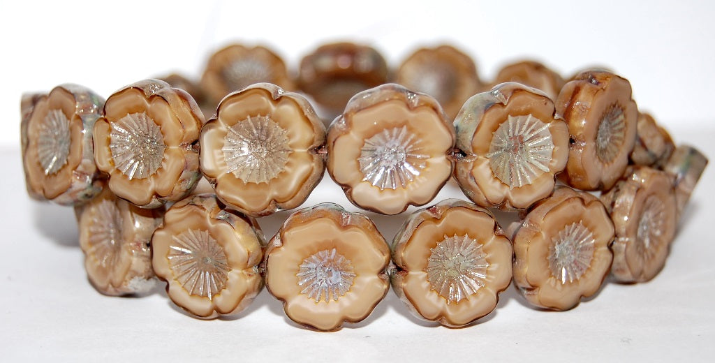 Table Cut Round Beads Hawaii Flowers, (14010 43400), Glass, Czech Republic