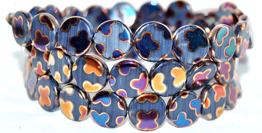 Flat Round Coin Pressed Glass Beads, (33070300 Cross Fire Batika), Glass, Czech Republic