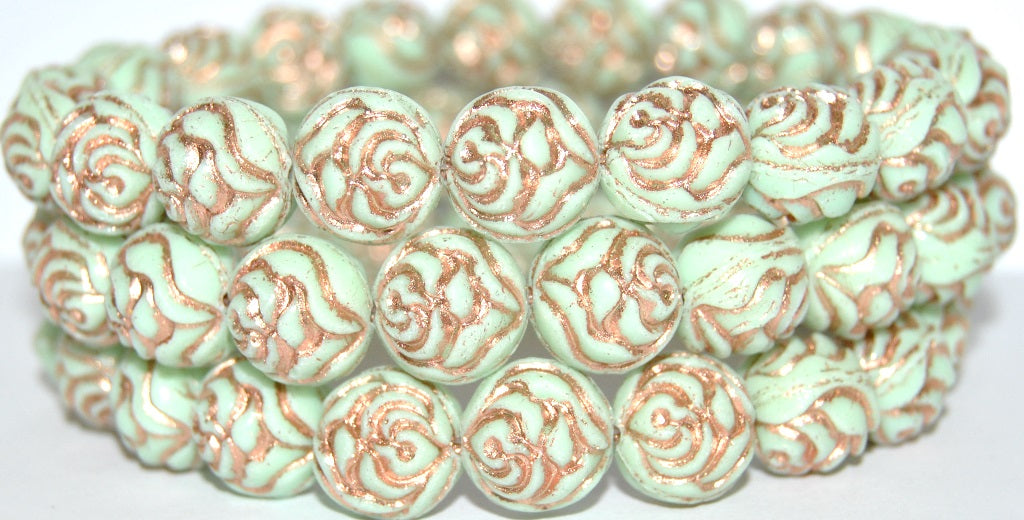 Round Rose Pressed Glass Beads, (52010 54200 Uranium), Glass, Czech Republic