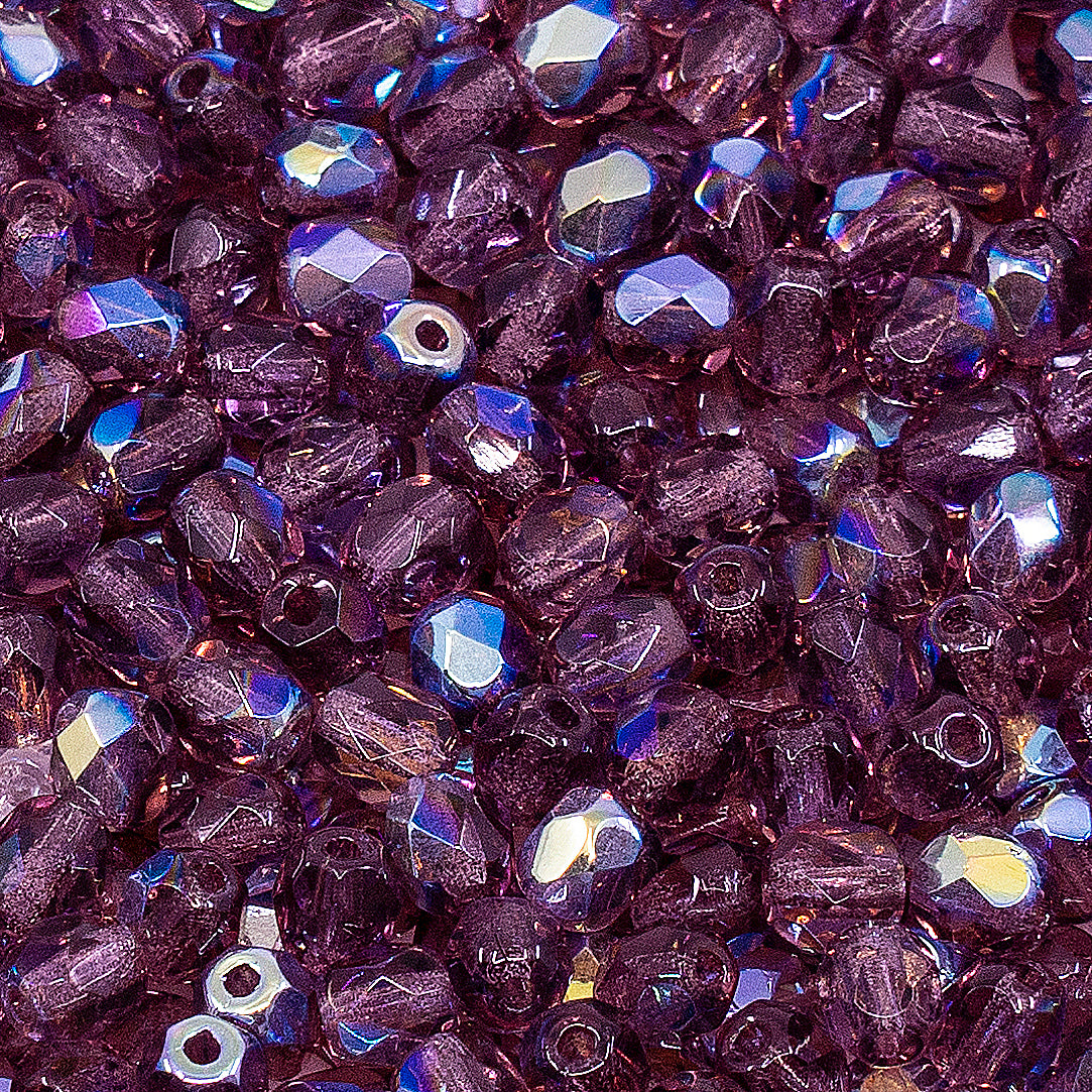 刻面火抛光压制捷克玻璃珠，紫水晶 AB 紫罗兰色 20060-28701