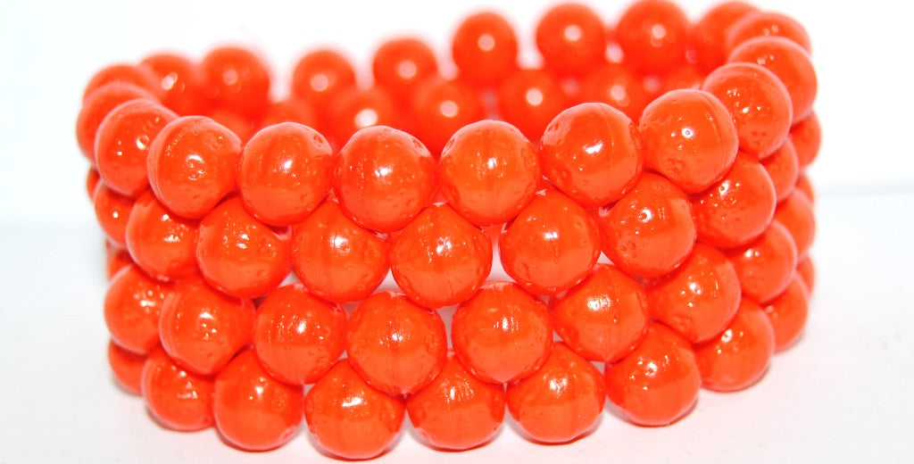Round Orange Friut Pressed Glass Beads, Opaque Orange (93130), Glass, Czech Republic