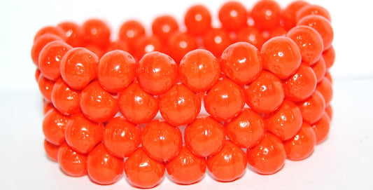 Round Orange Friut Pressed Glass Beads, Opaque Orange (93130), Glass, Czech Republic