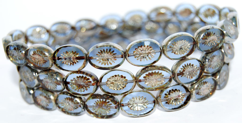 Table Cut Oval Beads Kiwi, Transparent Blue 43400 (30020 43400), Glass, Czech Republic