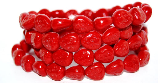 Strawberry Pressed Glass Beads, Red (93190), Glass, Czech Republic