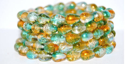 Pear Drop Pressed Glass Beads, (48124Crackle), Glass, Czech Republic