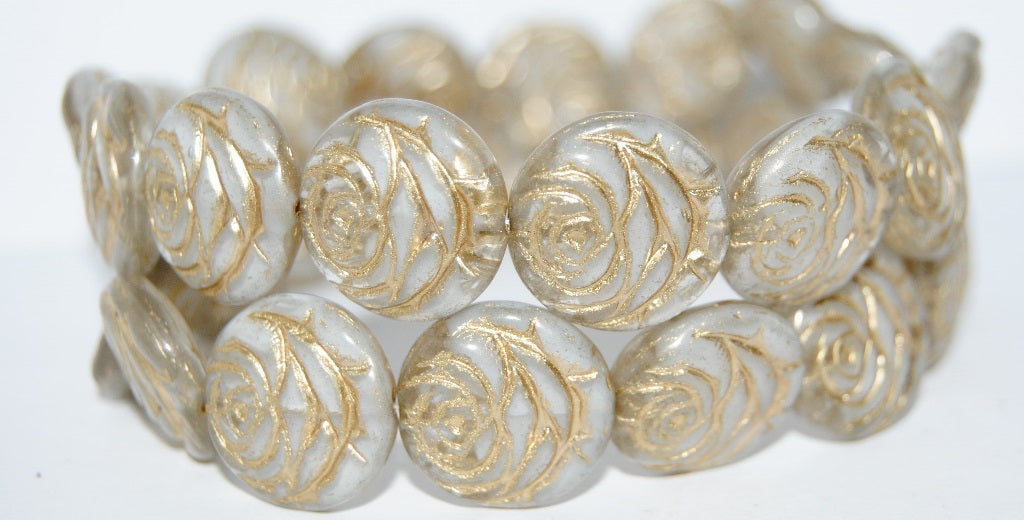 Round Flat Rose Flower Pressed Glass Beads, (6008 54202), Glass, Czech Republic