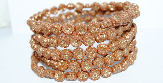 Hawaii Flower Pressed Glass Beads, Opaque Brown 54202 (13600 54202), Glass, Czech Republic