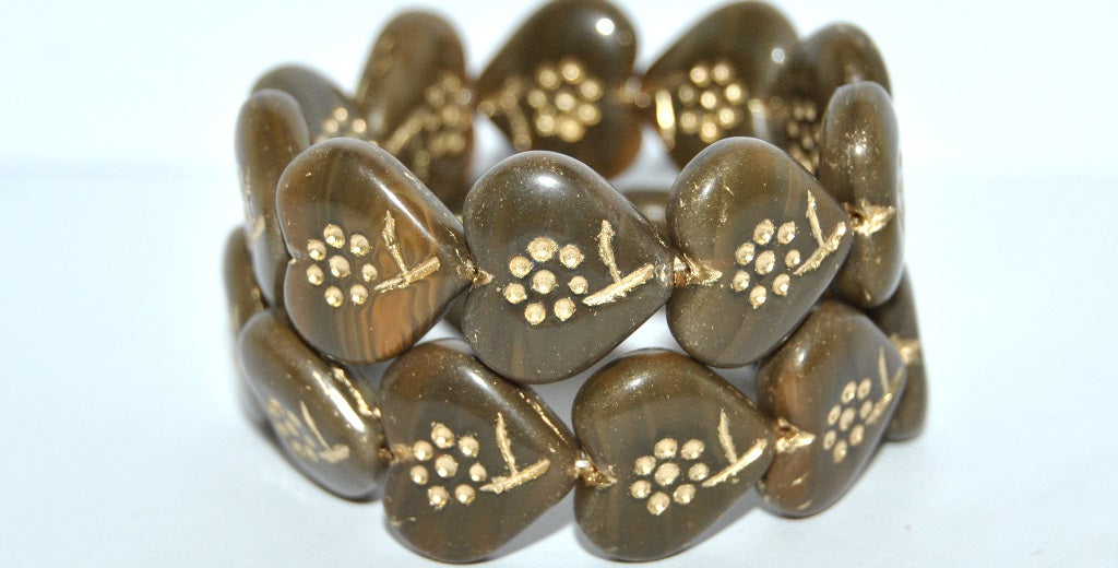 Heart With Simple Flower Pressed Glass Beads, (16617 54202), Glass, Czech Republic