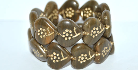 Heart With Simple Flower Pressed Glass Beads, (16617 54202), Glass, Czech Republic