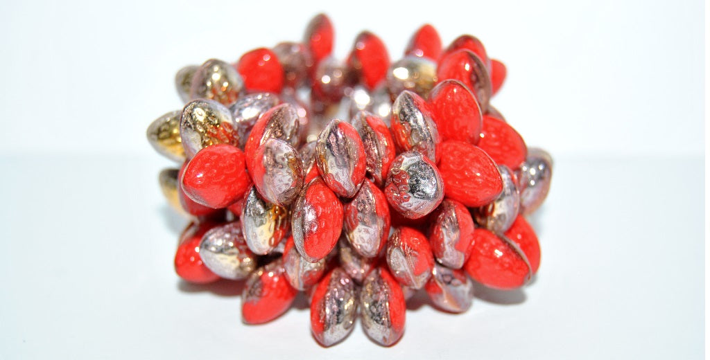 Strawberry Friut Pressed Glass Beads, Red 27101 (93190 27101), Glass, Czech Republic