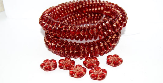 5 Petal Flower Pressed Glass Beads, Ruby Red 54200 (90080 54200), Glass, Czech Republic