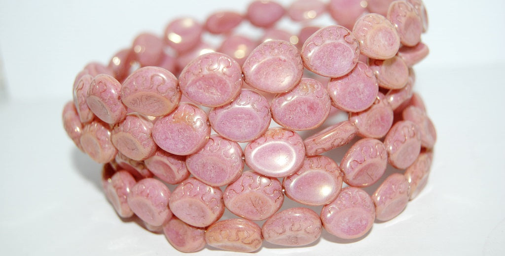 Tear Oval Pressed Glass Beads, White Luster Red Full Coated (2010 14495), Glass, Czech Republic