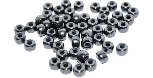 Round Pony Bagel Pressed Glass Beads With Big Hole, Black Hematite (23980 14400), Glass, Czech Republic