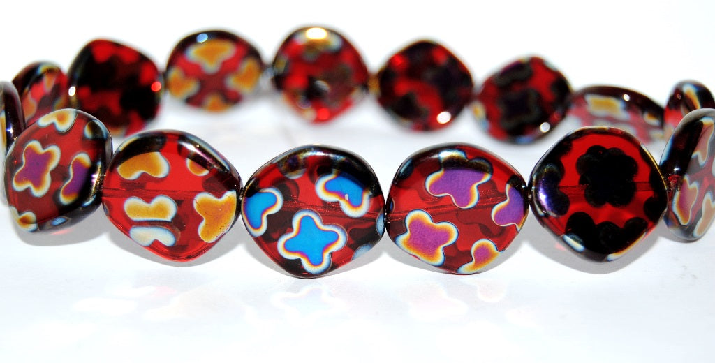 Flat Semi Round Pressed Glass Beads, Ruby Red 281012 (90080 281012), Glass, Czech Republic
