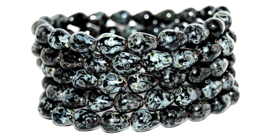 Pear Drop Pressed Glass Beads, Black Travertin (23980 86800), Glass, Czech Republic