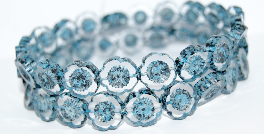 Table Cut Round Beads Hawaii Flowers, Lava Glass Crystal Black Blue (Lava Glass 30 Black Blue), Glass, Czech Republic