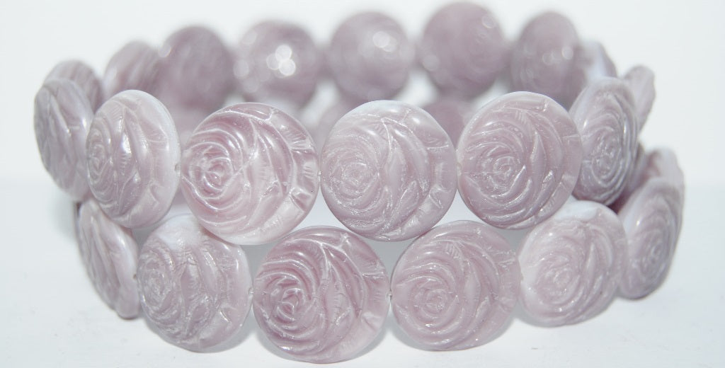 Round Flat Rose Flower Pressed Glass Beads, 7224 (7224), Glass, Czech Republic